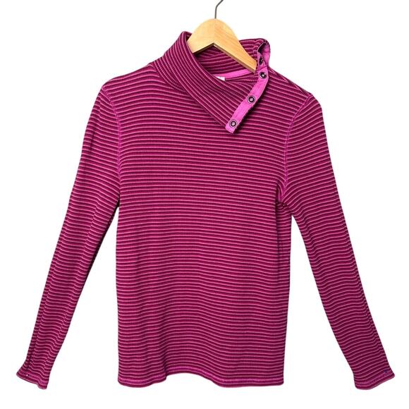 Sundance Jessa Striped Snap Neck Turtleneck Thermal Top Size M Magenta Fall - Picture 2 of 8